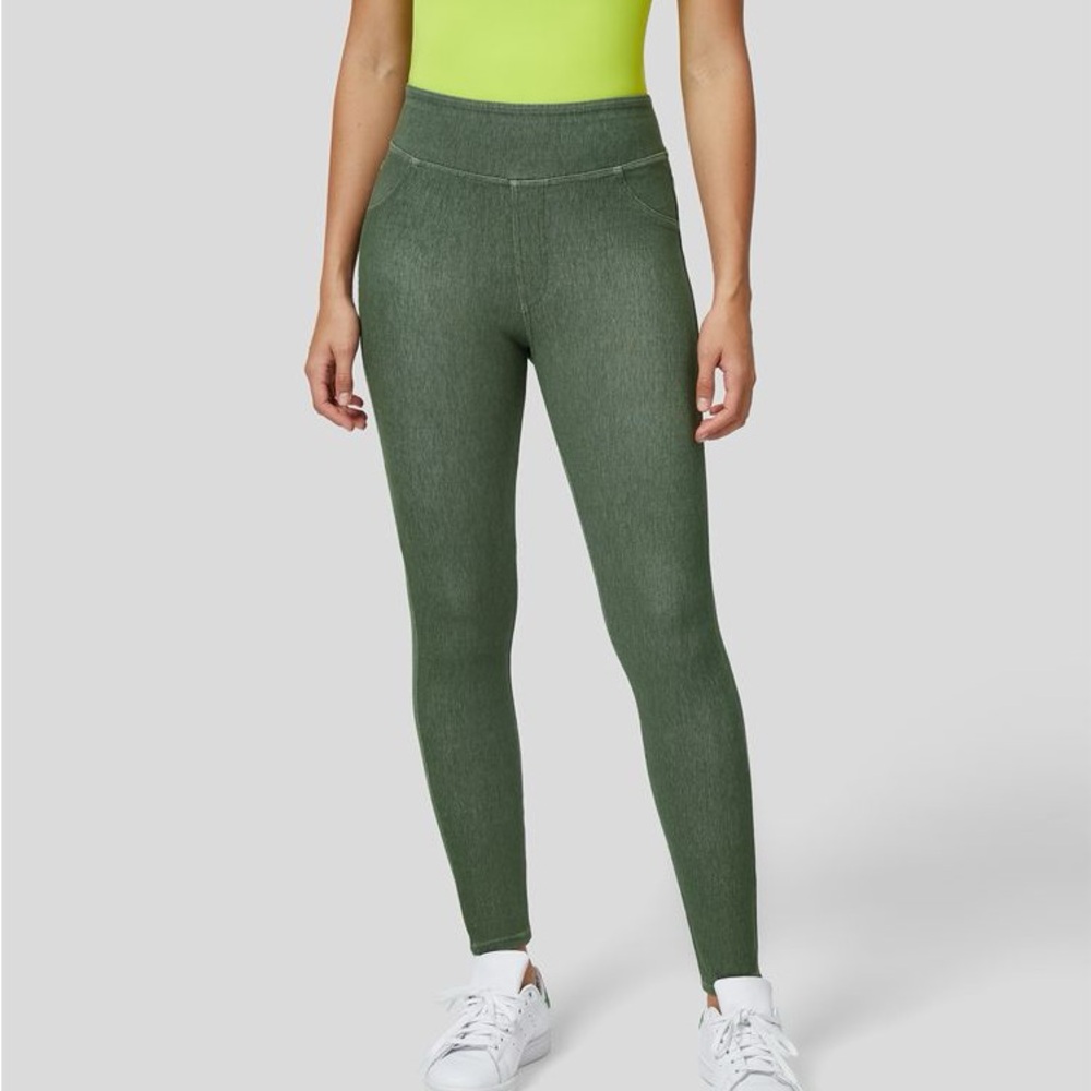 122H.- HighWaisted Back Side Pocket Colorful Stretchy Knit Denim Casual Leggings